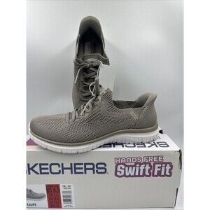 New Skechers Women's Taupe Virtue Swift Fit Sneaker Hands Free Memory Foam 6.5
